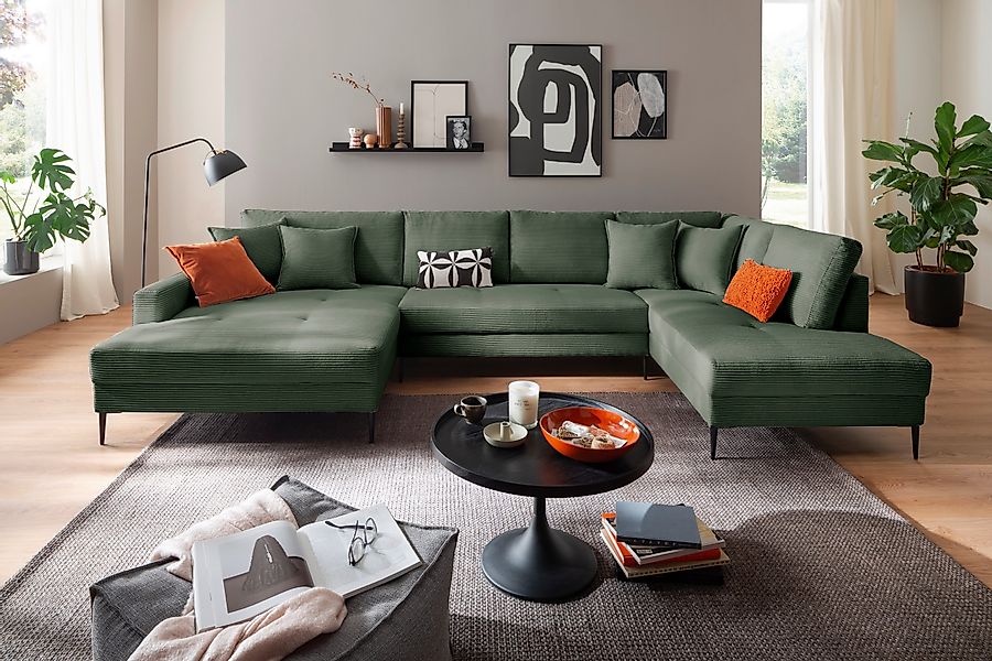 Trends by HG Wohnlandschaft "Summer U-Form", in Cord-Stoff mit Metallfuß günstig online kaufen