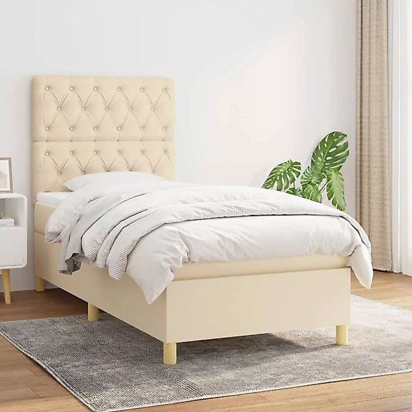 vidaXL Boxspringbett Boxspringbett mit Matratze Creme 80x200 cm Stoff Bett günstig online kaufen