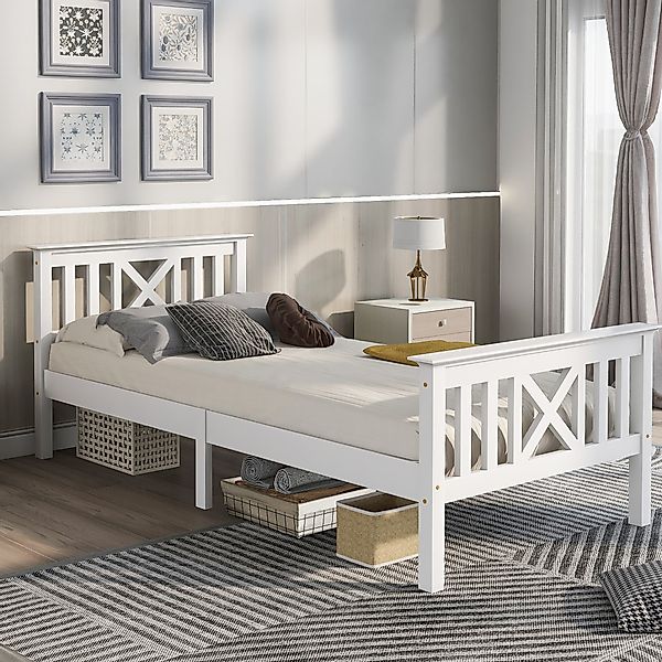 Einzelbett 90x200, Minimalistisches Design Ohne Matratze Mit Stauraum Weiss günstig online kaufen