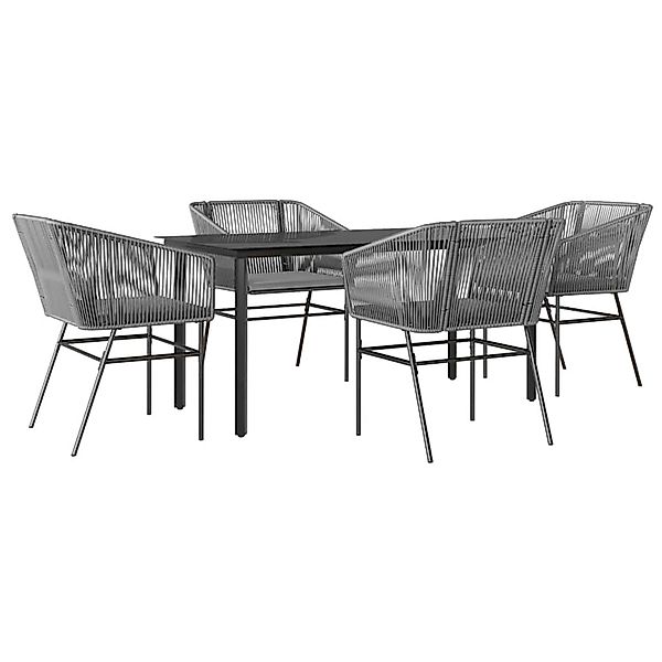 vidaXL 5-Tlg Garten-Essgruppe mit Kissen Grau Poly Rattan Glas 3334628 günstig online kaufen