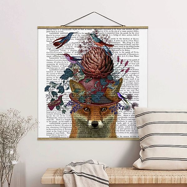 Stoffbild Tiere mit Posterleisten - Quadrat Vogelfänger - Fuchs mit Artisch günstig online kaufen