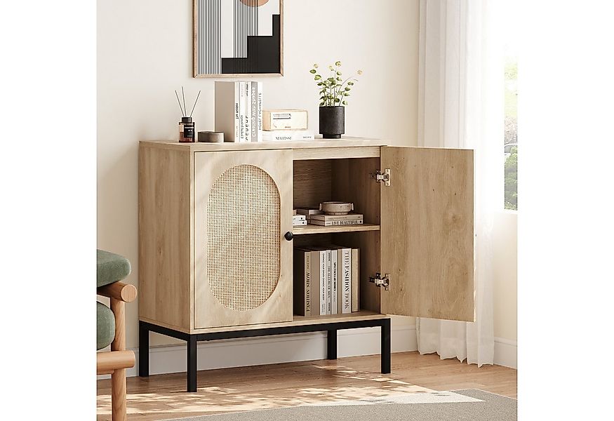 GarveeMore Sideboard Küchenschrank,mit 2 Türen aus Rattan, Kommode,mit Einl günstig online kaufen