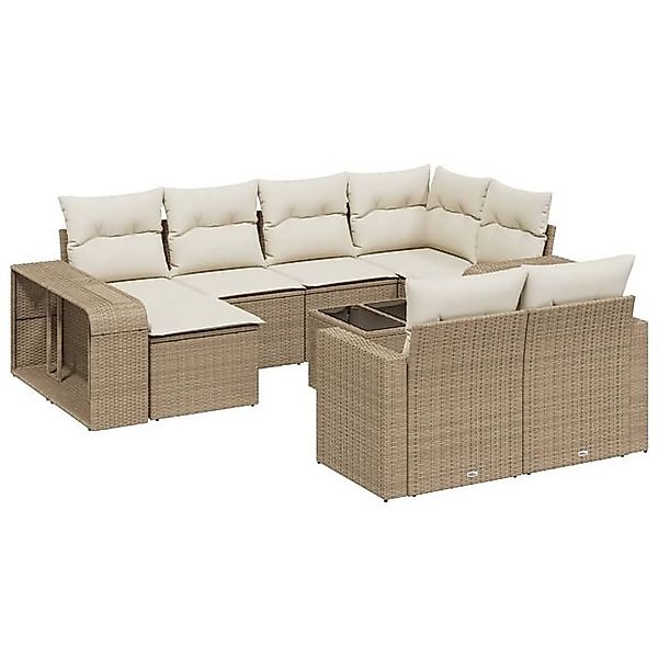 vidaXL Sofaelement 11-tlg. Garten-Sofagarnitur mit Kissen Beige Poly Rattan günstig online kaufen