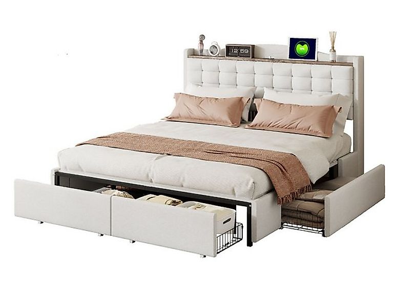SeedWave Polsterbett mit USB-Ladesteckdose, Doppelbett mit 4 Schublade 140x günstig online kaufen