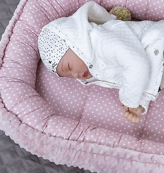 Loolay Bettnestchen Punkte ROSA/ MINKY Altrosa 5 TLG SET Babynest Babyausst günstig online kaufen