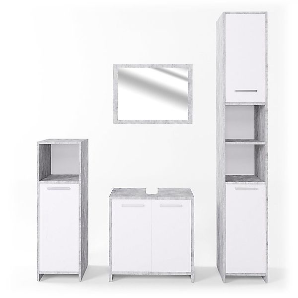Vicco Badmöbel-Set Kiko, Beton/Weiß, 4 Teile, günstig online kaufen