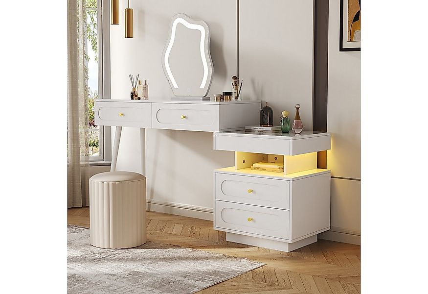 Flieks Schminktisch, Friseurtisch 100x40x130cm mit LED-Spiegel und Nachttis günstig online kaufen