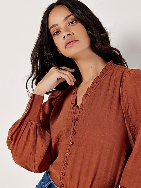 Apricot Blusenshirt in Unifarben, mit Rüschen günstig online kaufen