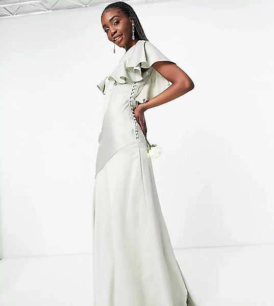ASOS DESIGN Tall – Bridesmaid – Satin-Maxikleid mit Flatterärmeln und Knopf günstig online kaufen