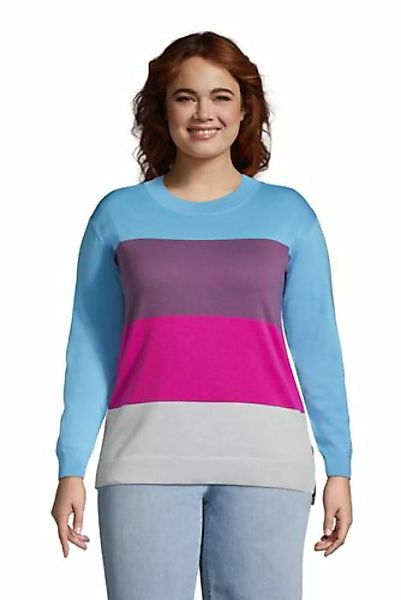Colorblock Feinstrick-Pullover Rundhals aus Baumwolle in großen Größen, Dam günstig online kaufen