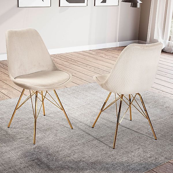 FINEBUY Esszimmerstuhl 2er Set Küchenstuhl Cord Cara Stoff Stuhl Skandinavi günstig online kaufen