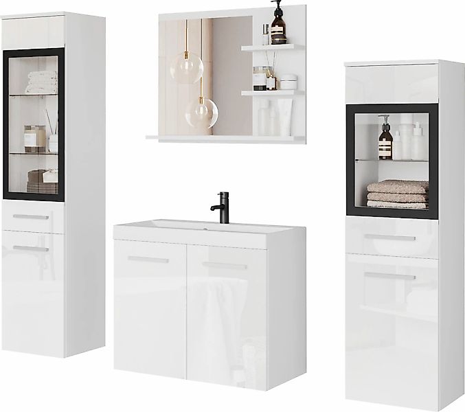 welltime Badmöbel-Set "MADRIT" Komplett-Set, mit Waschbecken, 5 Stk. tlg. günstig online kaufen