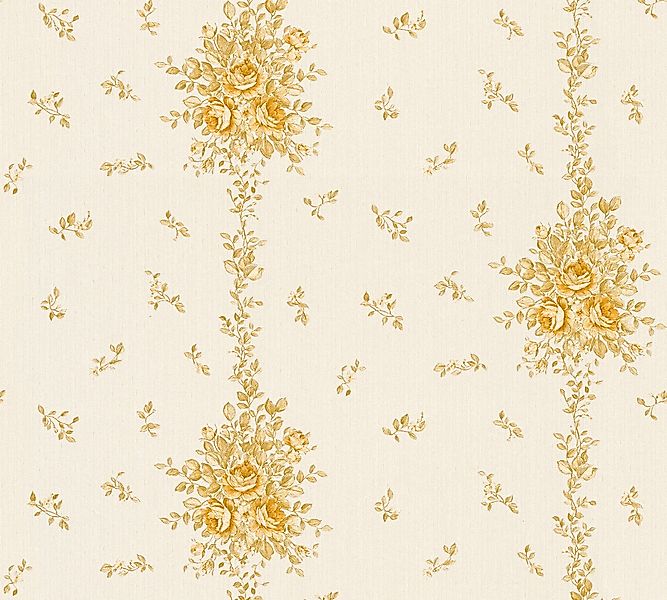 Bricoflor Vlies Blumentapete Gold Gelb Nostalgische Landhaus Tapete mit Blu günstig online kaufen