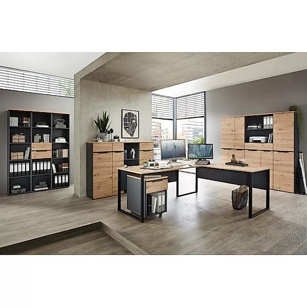 Büromöbel Set 11-teilig MANRESA-36 mit Winkelschreibtisch in graphit und Ei günstig online kaufen