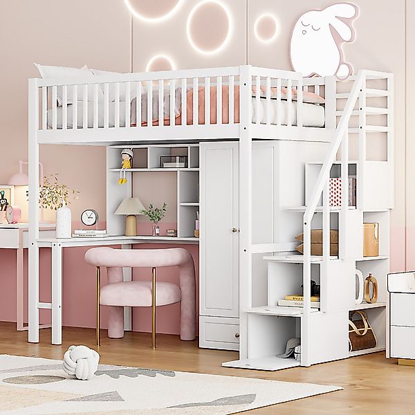 REDOM Kinderbett mit großem Kleiderschrank Regal günstig online kaufen