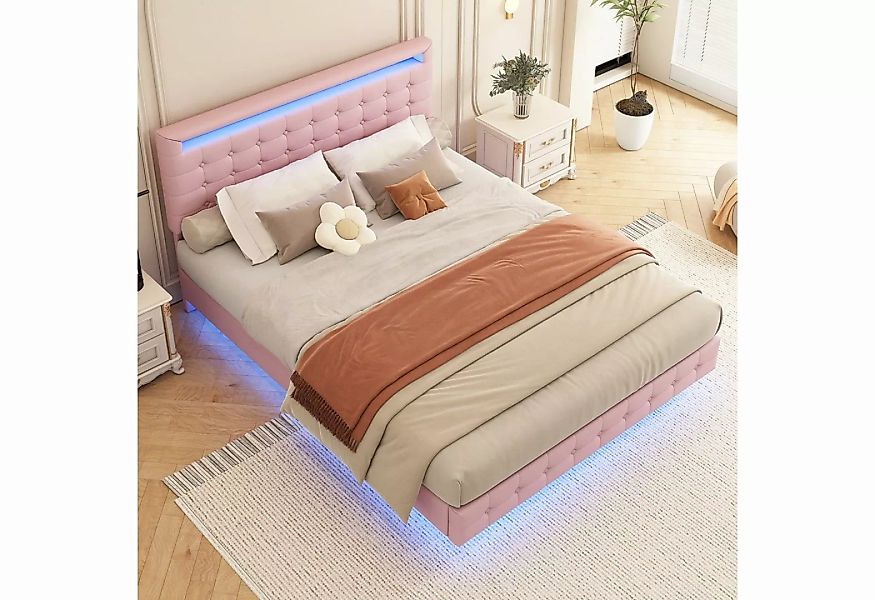 OKWISH Polsterbett Doppelbett, LED-Umgebungslicht, 24-Tasten-Fernbedienung, günstig online kaufen