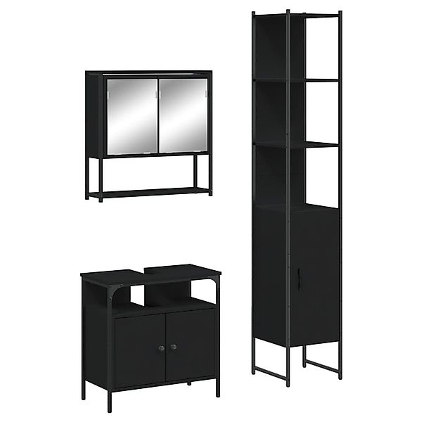 vidaXL Badezimmer-Set 3-tlg. Badmöbel-Set Schwarz Holzwerkstoff, günstig online kaufen