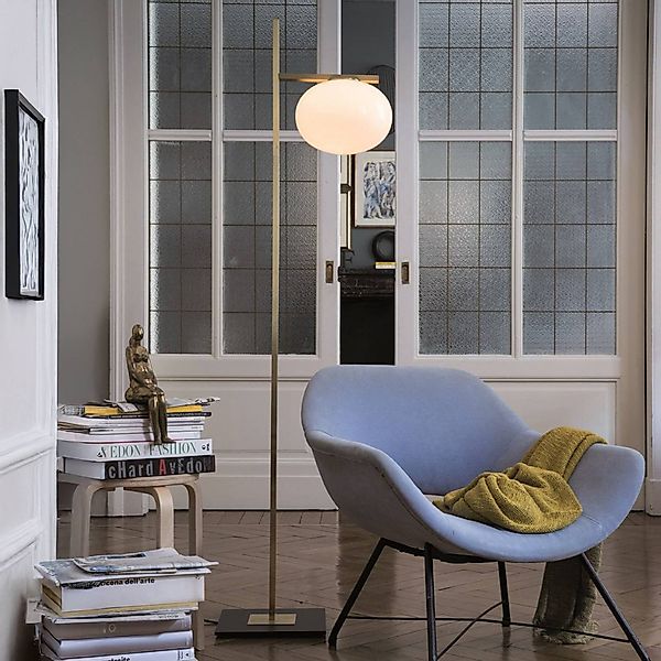 Oluce Stehleuchte Alba, bronze, weiß, 1-fl., Glas, Metall günstig online kaufen