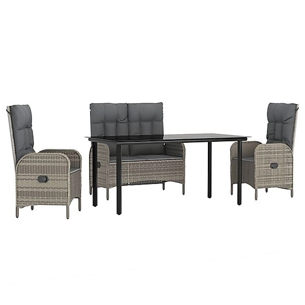 vidaXL 4-Tlg Garten-Essgruppe mit Kissen Grau Poly Rattan 3203507 günstig online kaufen