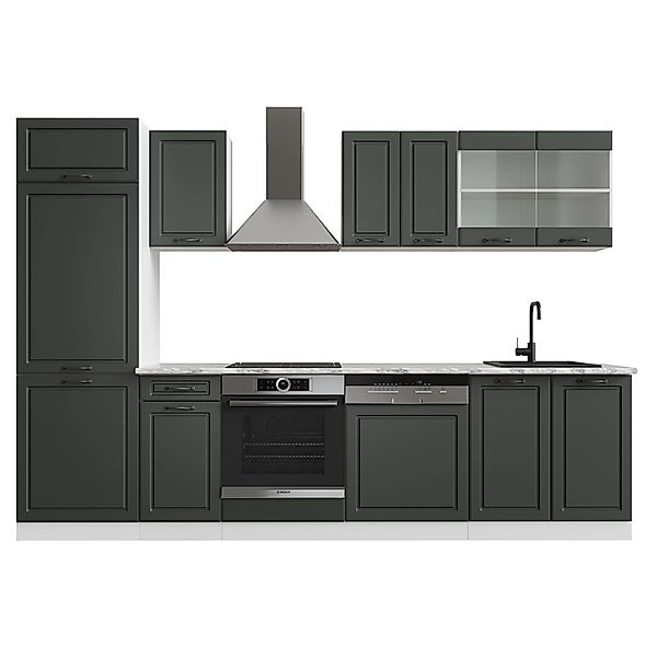Vicco R-Line Küchenzeile Anthrazit Landhaus/Weiß 300 cm AP Marmor günstig online kaufen