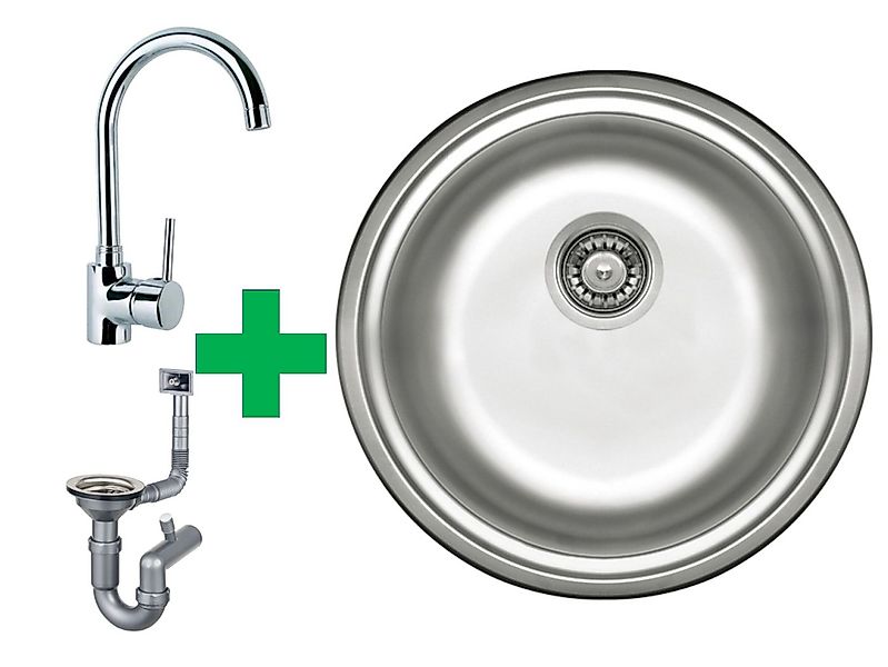 Faizee Möbel Edelstahlspüle Edelstahlspüle Ø 42 cm + Armatur Küchenspüle in günstig online kaufen