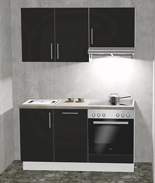 Einbauküche MANKAFUN S1.5 Schwarz - Schränke montiert/ Küchenzeile 150 cm m günstig online kaufen