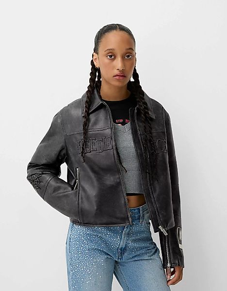 Bershka Jacke Beershka X Beetlejuice Aus Kunstleder Damen M Schwarz günstig online kaufen