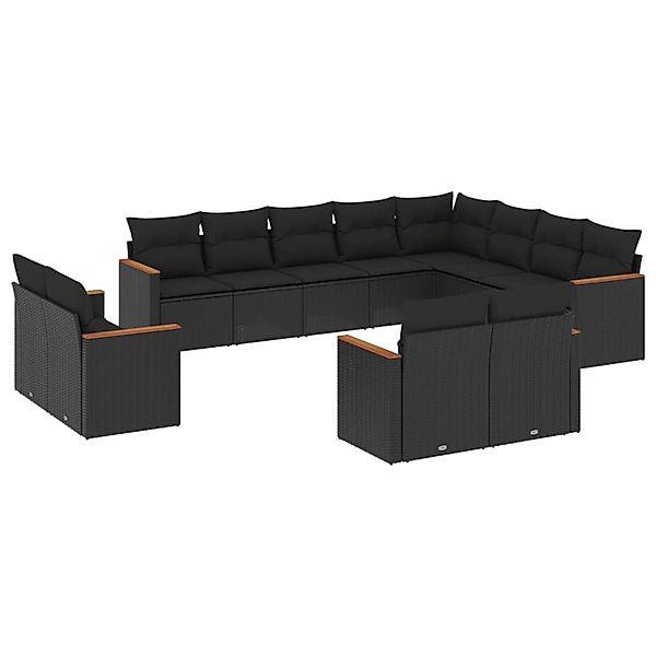 vidaXL 12-Tlg Garten-Sofagarnitur mit Kissen Schwarz Poly Rattan 3226510 günstig online kaufen