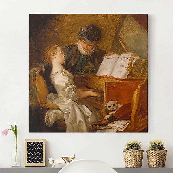Leinwandbild Kunstdruck - Quadrat Jean Honoré Fragonard - Die Klavierstunde günstig online kaufen