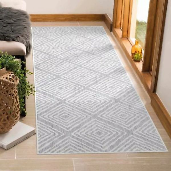 carpet city® In-& Outdoor-Teppich Wetterfest Balkon Terrasse - Grau, Raute- günstig online kaufen
