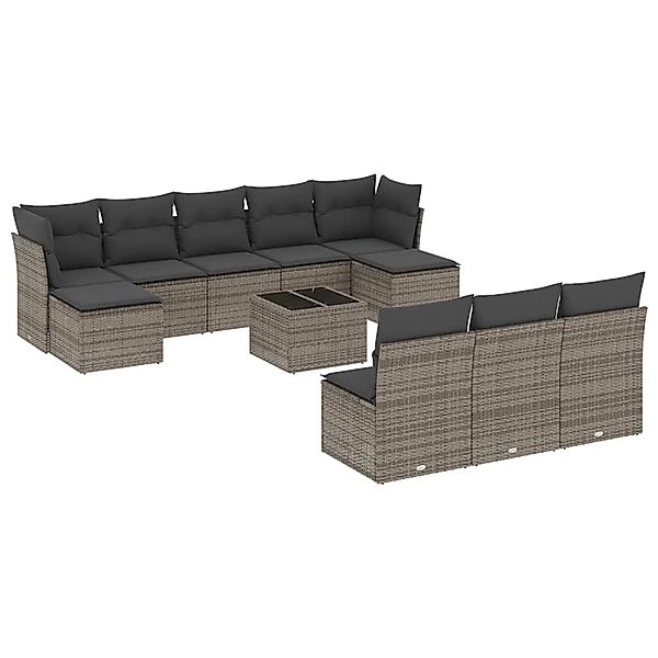 vidaXL 11-Tlg Garten-Sofagarnitur mit Kissen Grau Poly Rattan 3218300 günstig online kaufen