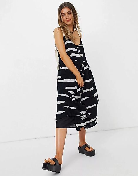 ASOS DESIGN – Durchgeknöpftes Midi-Sommerkleid mit abstraktem Muster und Ri günstig online kaufen