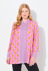 Ulla Popken Hemdbluse Satin-Longbluse Patch-Design Hemdkragen günstig online kaufen