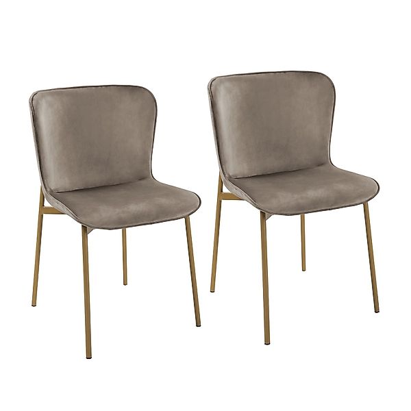 Svita Mary 2er Set Esszimmerstuhl Polsterstuhl Ohne Armlehnen Samt Taupe/Go günstig online kaufen