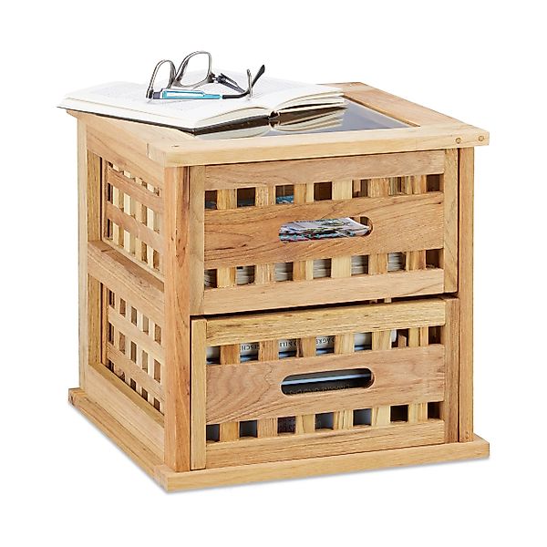 relaxdays Beistelltisch Walnuss mit 2 Schublade günstig online kaufen