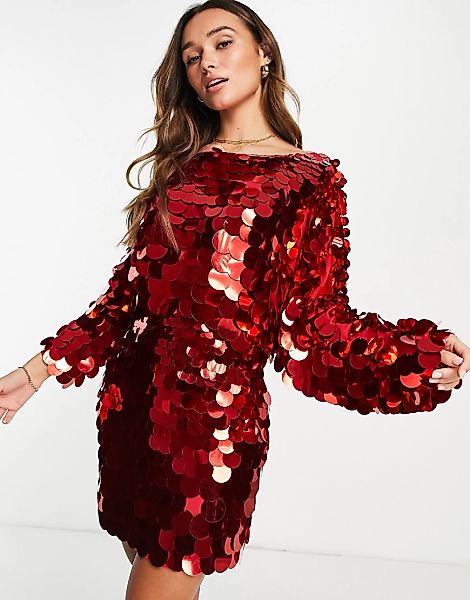ASOS DESIGN – Verziertes Minikleid in Rot mit lässigem Schnitt und übergroß günstig online kaufen