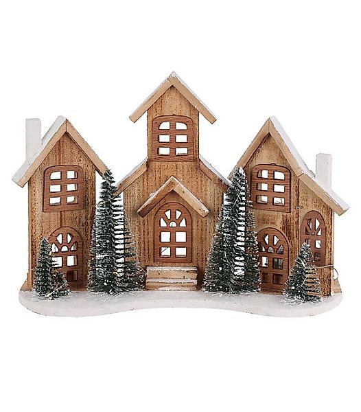 Koopman Dekofigur LED-Haus FIRWOOD, H 38 cm, Braun, Holz, Batteriebetrieben günstig online kaufen