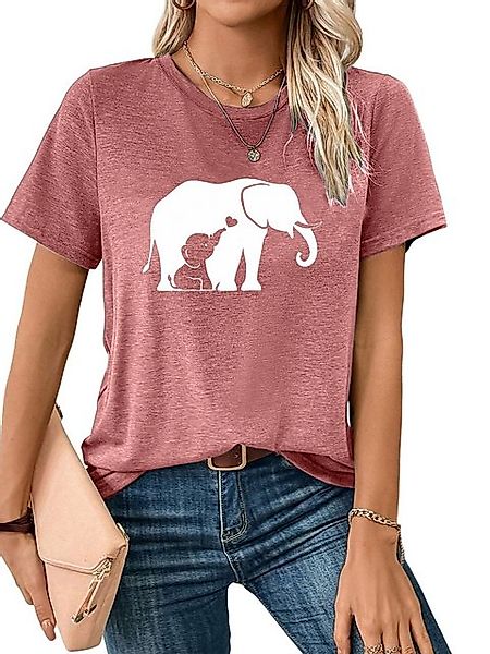 PYL Rundhalsshirt Damen Sommer bequemes t shirt mit Elefant Ausgefallene Pr günstig online kaufen