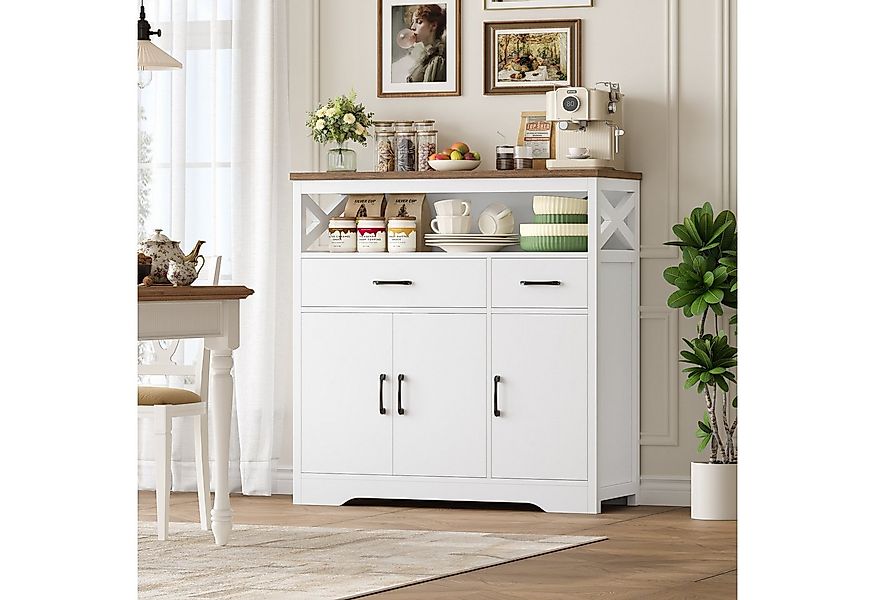 HOMECHO Sideboard, Küchenschrank mit Arbeitsplatte, 2 Schubladen und 3 Türe günstig online kaufen