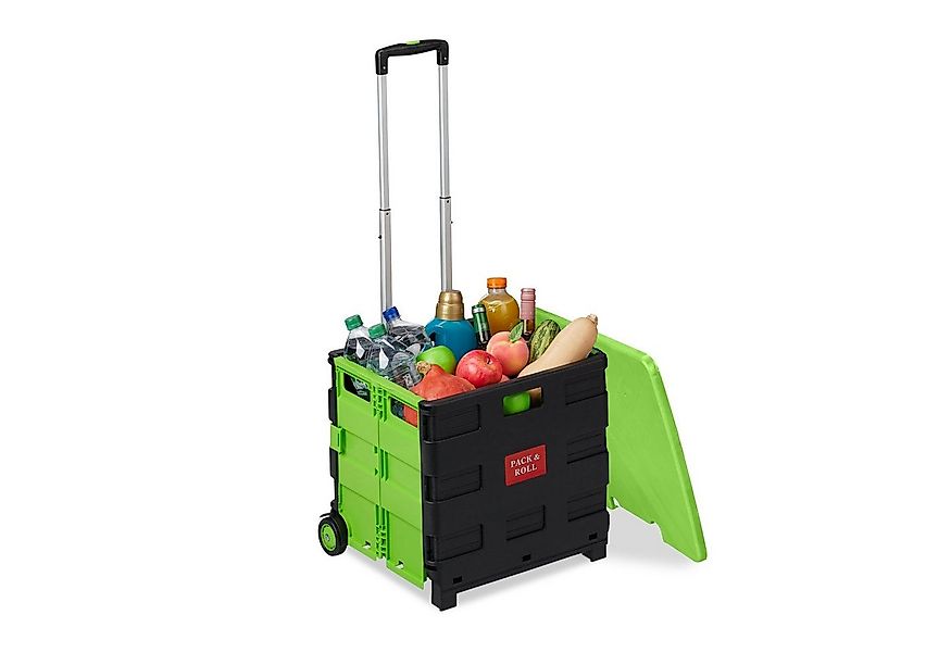 relaxdays Einkaufstrolley Klappbarer Einkaufstrolley mit Deckel, grün günstig online kaufen