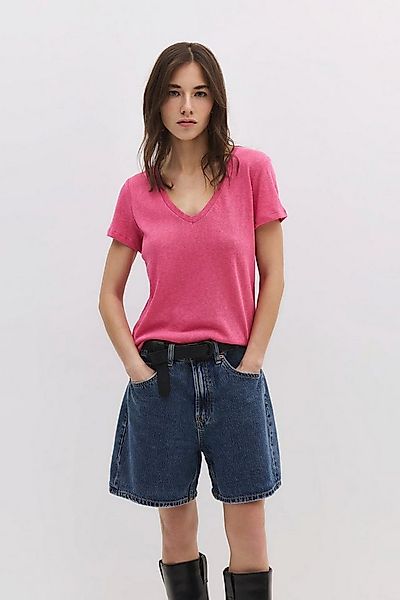 No Matter What T-Shirt Basic-T-Shirt aus Leinen mit V-Ausschnitt günstig online kaufen