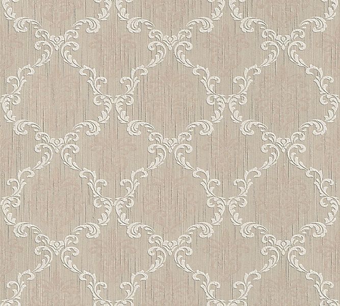 Bricoflor Elegante Tapete in Beige Weiß Gold Edle Vlies Textiltapete mit Ba günstig online kaufen