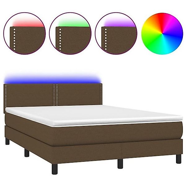 vidaXL Boxspringbett Boxspringbett mit Matratze LED Dunkelbraun 140x200 cm günstig online kaufen