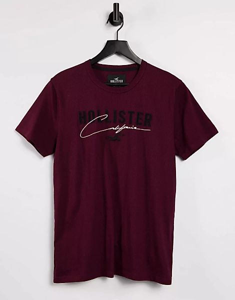 Hollister – Tonal Tech – T-Shirt in Burgunderrot meliert mit Logo günstig online kaufen