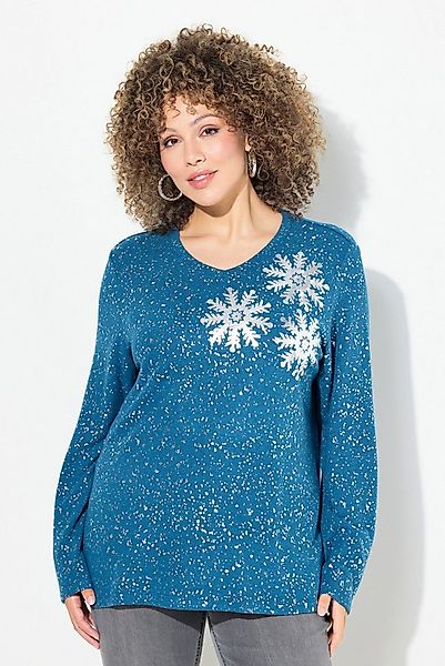 Ulla Popken Sweatshirt Sweatshirt Schneeflocken V-Ausschnitt Langarm günstig online kaufen