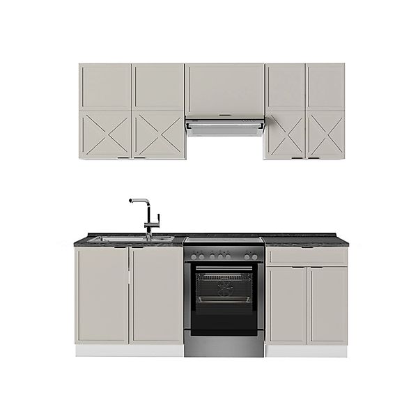 Vicco Fame-Line Küchenzeile GrauBeige/Weiß 200 cm AP Anthrazit günstig online kaufen