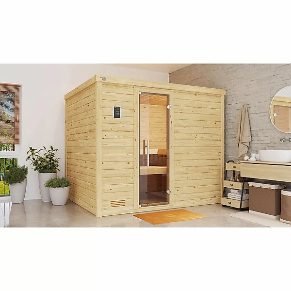 Weka Massivholzsauna Bergen 3 Sparset 9 kW BioS Glastür günstig online kaufen