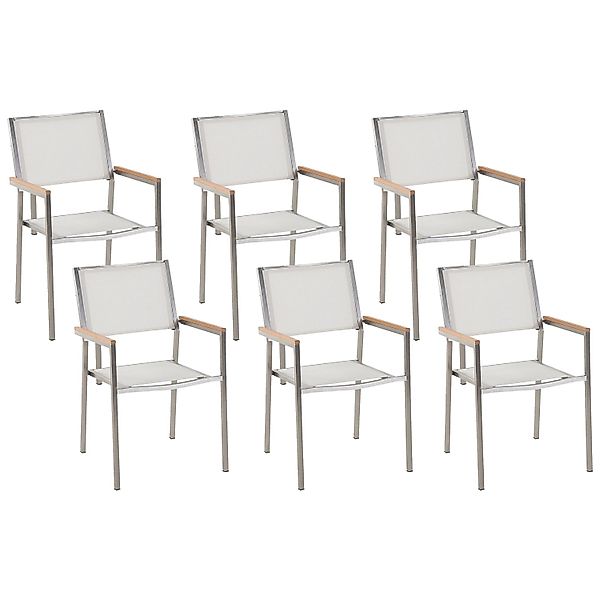 Beliani Gartenstuhl Weiss Silber Heller Holzfarbton 58x55x87 günstig online kaufen
