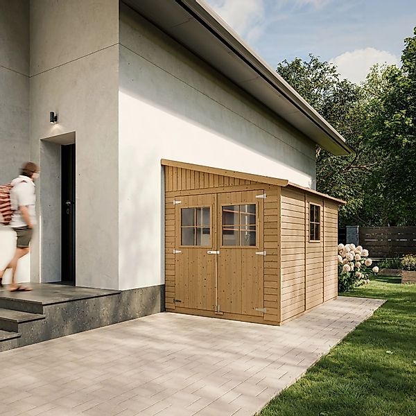 Timbela Anbau-Gartenhaus Holz M339 6 m² ohne Seitenwand ohne Boden günstig online kaufen