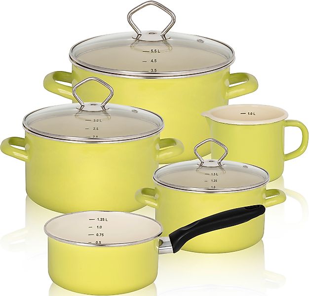 Krüger Topf-Set »Juist«, Emaille, (Set, 8 tlg., Fleischtopf 16/20/24 cm, Mi günstig online kaufen